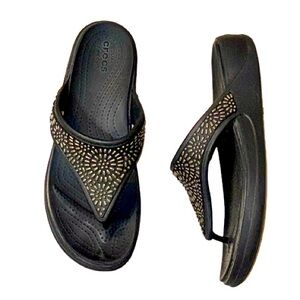 Crocs Black Dual Comfort bead thong sandals women’s flip flops shoes size 9